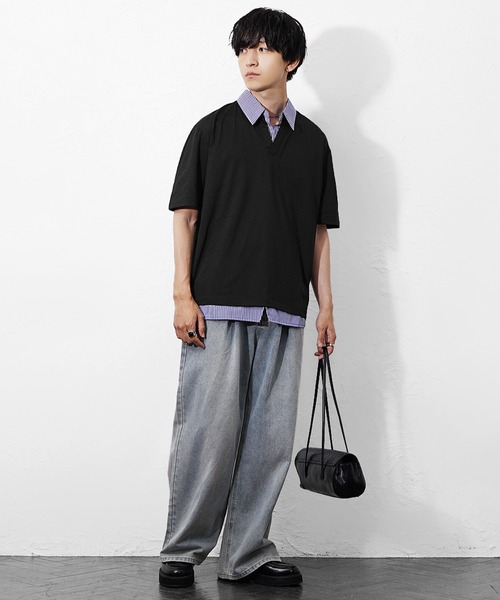 MinoriTY(マイノリティ)の「【MinoriTY】ストライプレイヤード半袖シャツ メンズ 夏服 ユニセックス 半袖(シャツ/ブラウス・メンズ・ベージュ/ホワイト/ブラック・M/L)」の8枚目の写真