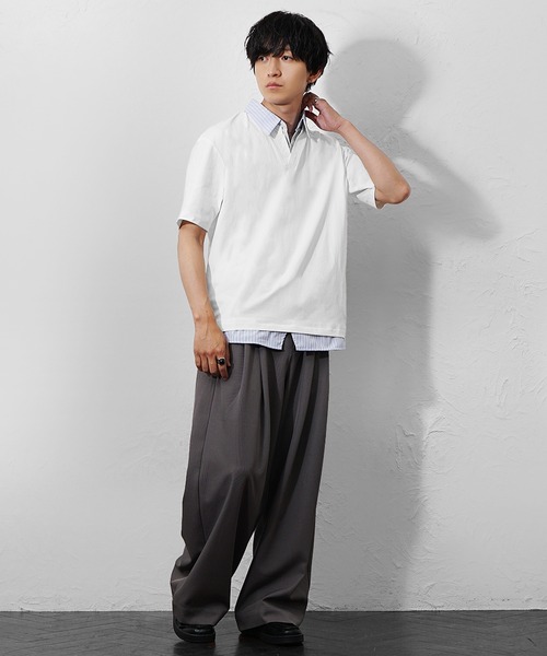 MinoriTY(マイノリティ)の「【MinoriTY】ストライプレイヤード半袖シャツ メンズ 夏服 ユニセックス 半袖(シャツ/ブラウス・メンズ・ベージュ/ホワイト/ブラック・M/L)」の17枚目の写真