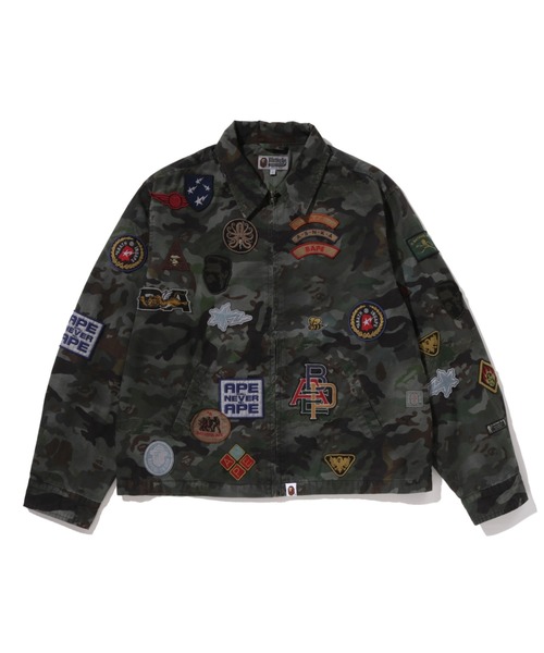 A BATHING APE(アベイシングエイプ)の「HYBRID CAMO MULTI BADGE JACKET(ミリタリージャケット・メンズ・マルチ/オリーブ・MEDIUM/LARGE)」の1枚目の写真