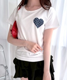 ワンポイントドットハートショート丈半袖Tシャツ