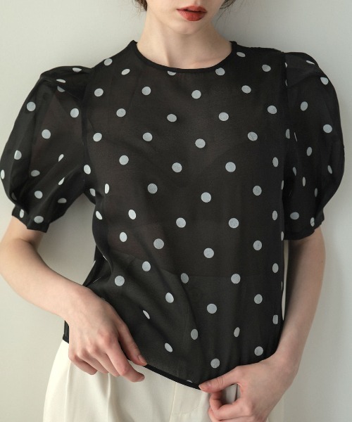 DONOBAN(ドノバン)の「ドットシースルートップス(シャツ/ブラウス・レディース・ブラック/ホワイト・ONE SIZE)」の15枚目の写真