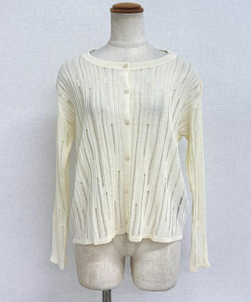 DAY CLOSET（デイ クローゼット）の「【上品見えする繊細ダメージ加工/2WAYボタン】軽く羽織れる。長袖 透かし編み サマー リブ ニット シアーカーディガン レディース/冷房対策（カーディガン/ボレロ・レディース・グレー/アイボリー/ベージュ/ライトブルー/ライム/ブラック・FREE）」の20枚目の写真