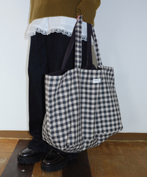 REVERSIBLE CHECK SHOPPER BAG - PURPLE