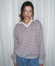 AMESWORLDWIDE | V NECK COLLAR STRIPE SWEATSHIRT GREY(スウェット)