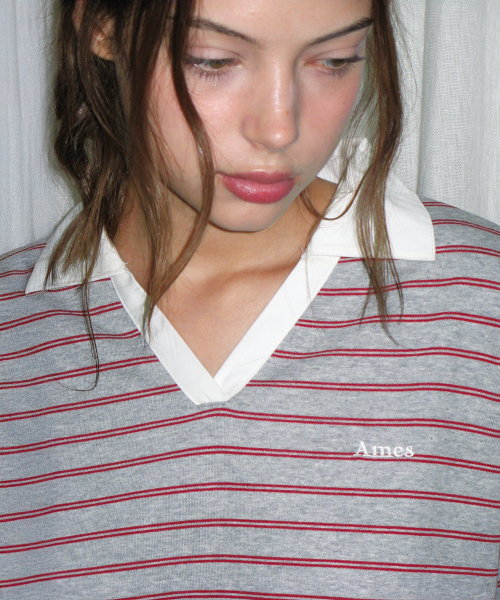 AMESWORLDWIDE（アメスワールドワイド）の「V NECK COLLAR STRIPE SWEATSHIRT GREY（スウェット・レディース・その他・FREE）」の6枚目の写真