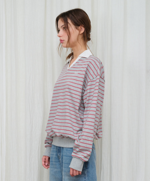 AMESWORLDWIDE（アメスワールドワイド）の「V NECK COLLAR STRIPE SWEATSHIRT GREY（スウェット・レディース・その他・FREE）」の4枚目の写真