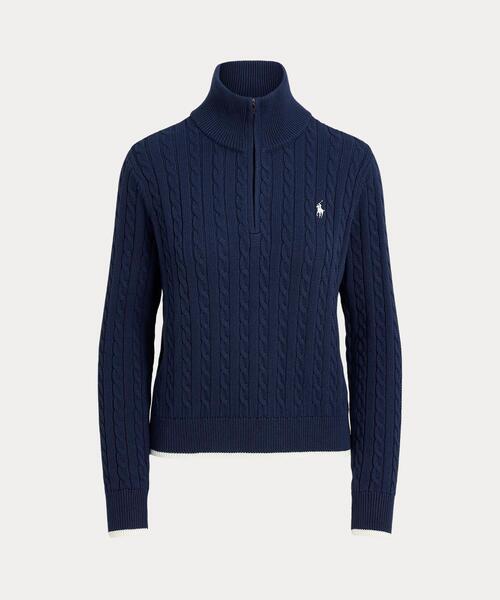 POLO GOLF(ポロ ゴルフ)の「ケーブルニット クォータージップ セーター(ニット/セーター・レディース・ネイビー系1・S/M/XS)」の2枚目の写真