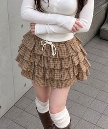 HOOK for girls チェックフリルティアードミニスカート