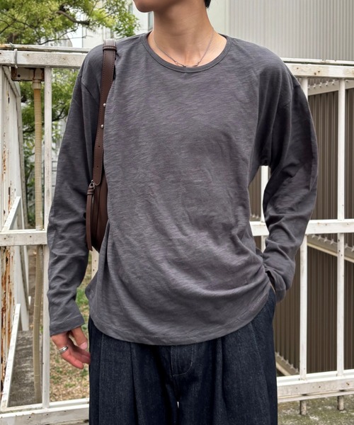 Never mind the XU / Chikashitsu+(ネバーマインド ザ エックスユー / チカシツプラス)の「【Chikashitsu +】summer slub long sleeve (3color) / 【チカシツプラス】サマースラブ長袖Tシャツ(Tシャツ/カットソー・メンズ・チャコール/グレー/ブラック・ONE SIZE)」の3枚目の写真