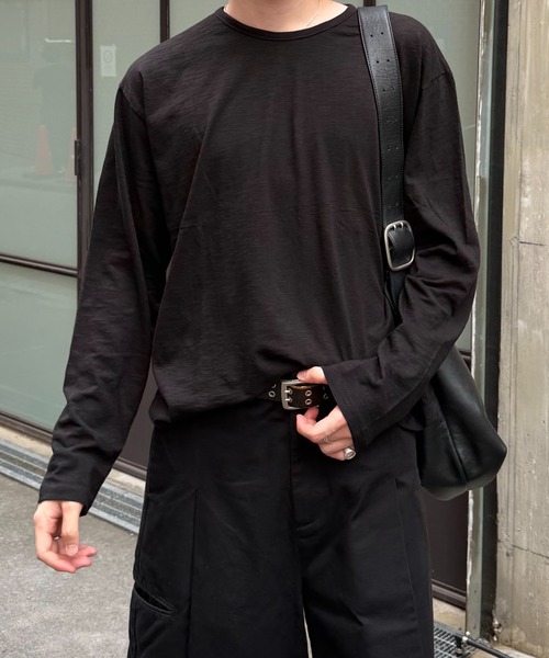 Never mind the XU / Chikashitsu+(ネバーマインド ザ エックスユー / チカシツプラス)の「【Chikashitsu +】summer slub long sleeve (3color) / 【チカシツプラス】サマースラブ長袖Tシャツ(Tシャツ/カットソー・メンズ・チャコール/グレー/ブラック・ONE SIZE)」の2枚目の写真
