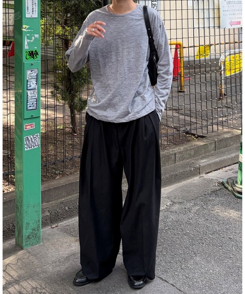 Never mind the XU / Chikashitsu+(ネバーマインド ザ エックスユー / チカシツプラス)の「【Chikashitsu +】summer slub long sleeve (3color) / 【チカシツプラス】サマースラブ長袖Tシャツ(Tシャツ/カットソー・メンズ・チャコール/グレー/ブラック・ONE SIZE)」の7枚目の写真