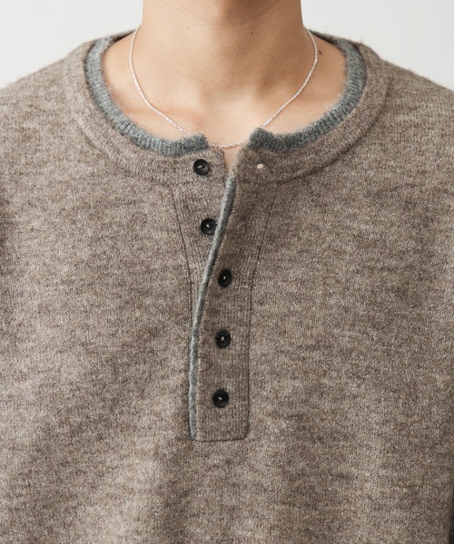 SINSS(シンス)の「Wool blend layered henley knit / ウールブレンドレイヤードヘンリーニット(ニット/セーター・メンズ・グリーン/ネイビー/ベージュ/チャコール・MEDIUM/X-SMALL/LARGE/SMALL)」の21枚目の写真
