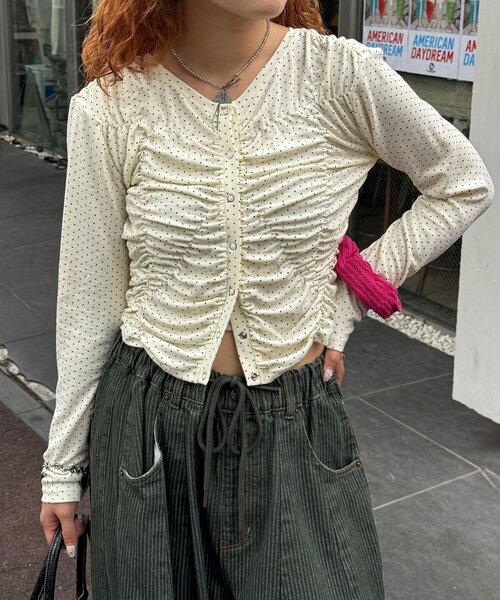 CIAOPANIC（チャオパニック）の「2WAYクシュクシュシャーリングリブトップス（Tシャツ/カットソー・レディース・ホワイト/レッド/ネイビー/ブラウン/サックスブルー・ONE SIZE）」の8枚目の写真