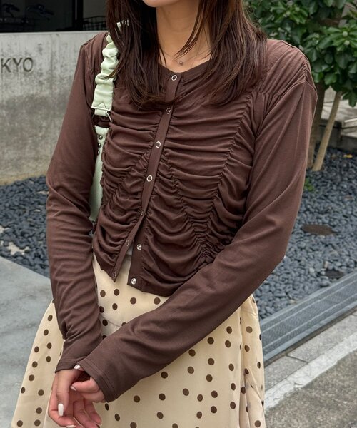 CIAOPANIC（チャオパニック）の「2WAYクシュクシュシャーリングリブトップス（Tシャツ/カットソー・レディース・ホワイト/レッド/ネイビー/ブラウン/サックスブルー・ONE SIZE）」の13枚目の写真