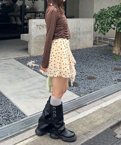 CIAOPANIC（チャオパニック）の「2WAYクシュクシュシャーリングリブトップス（Tシャツ/カットソー・レディース・ホワイト/レッド/ネイビー/ブラウン/サックスブルー・ONE SIZE）」の19枚目の写真