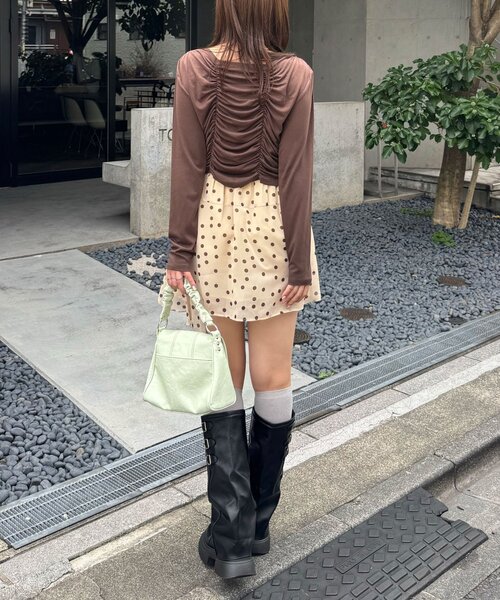CIAOPANIC（チャオパニック）の「2WAYクシュクシュシャーリングリブトップス（Tシャツ/カットソー・レディース・ホワイト/レッド/ネイビー/ブラウン/サックスブルー・ONE SIZE）」の20枚目の写真