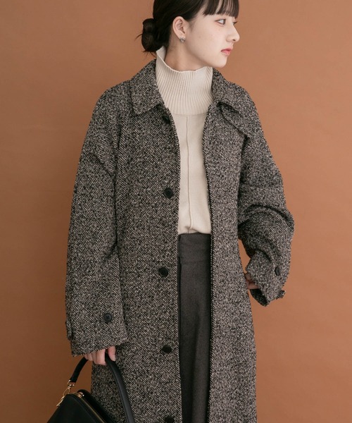 ITEMS URBANRESEARCH(アイテムズ アーバンリサーチ)の「ツイードロングコート(その他アウター・レディース・ブラウン/ブラック・FREE)」の2枚目の写真