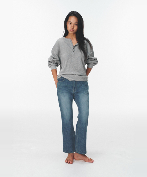 BLUEBRICK(ブルーブリック)の「ワッフルヘンリーネックTシャツ(全3色)(Tシャツ/カットソー・レディース・ライトグレー/ネイビー/アイボリー・FREE)」の11枚目の写真