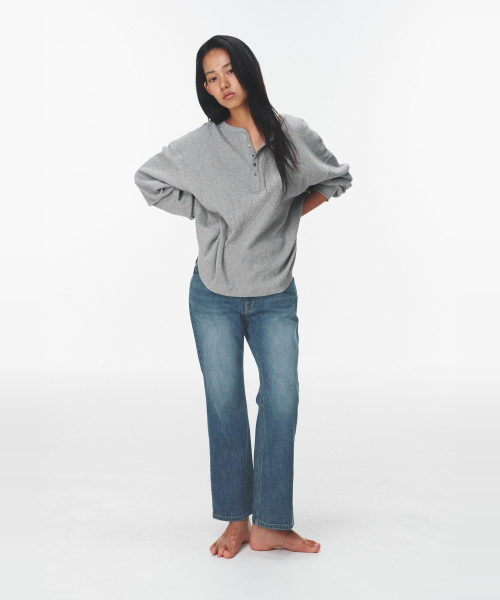 BLUEBRICK(ブルーブリック)の「ワッフルヘンリーネックTシャツ(全3色)(Tシャツ/カットソー・レディース・ライトグレー/ネイビー/アイボリー・FREE)」の14枚目の写真