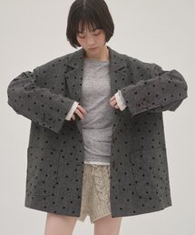 【willow】フロッキー花柄ドットツイードジャケット
