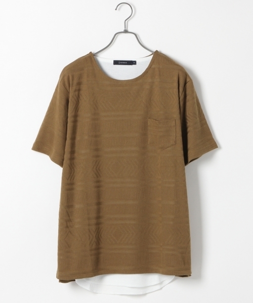 RAGEBLUE(レイジブルー)の「リンクスジャガードTシャツ/721603(Tシャツ/カットソー・メンズ・ブルー/グレー/オリーブ/キャメル/ホワイト・MEDIUM/LARGE)」の5枚目の写真