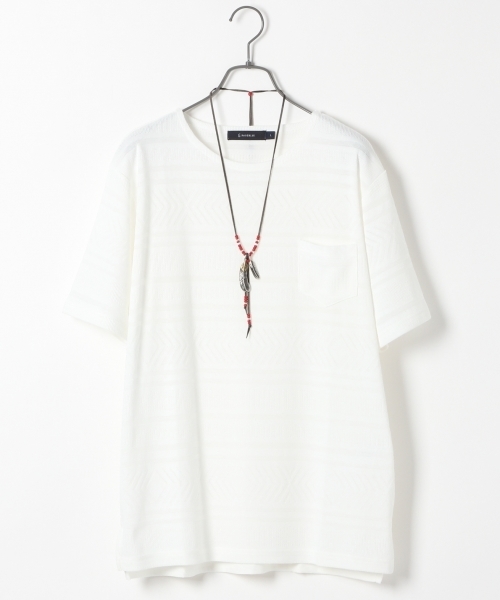 RAGEBLUE(レイジブルー)の「リンクスジャガードTシャツ/721603(Tシャツ/カットソー・メンズ・ブルー/グレー/オリーブ/キャメル/ホワイト・MEDIUM/LARGE)」の1枚目の写真