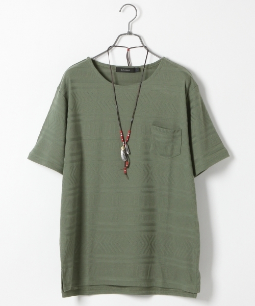 RAGEBLUE(レイジブルー)の「リンクスジャガードTシャツ/721603(Tシャツ/カットソー・メンズ・ブルー/グレー/オリーブ/キャメル/ホワイト・MEDIUM/LARGE)」の3枚目の写真