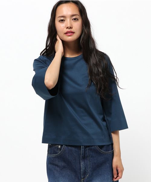 HELIOPOLE(エリオポール)の「フレアスリーブ ボンディングプルオーバー(Tシャツ/カットソー・レディース・ネイビー/ブルー系その他/ダークブラウン・38)」の1枚目の写真