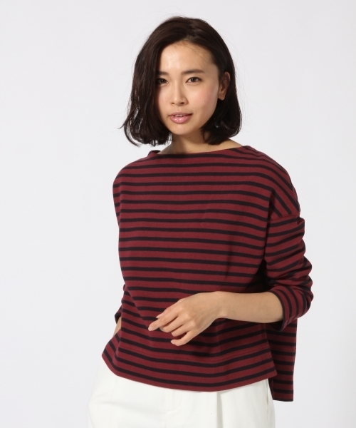 GLOBAL WORK（グローバルワーク）の「Wフェイスボーダープルオーバー長袖2/743479（Tシャツ/カットソー・レディース・ネイビー/ワインレッド/ホワイト/ダークブラウン・LARGE/SMALL/MEDIUM）」の4枚目の写真