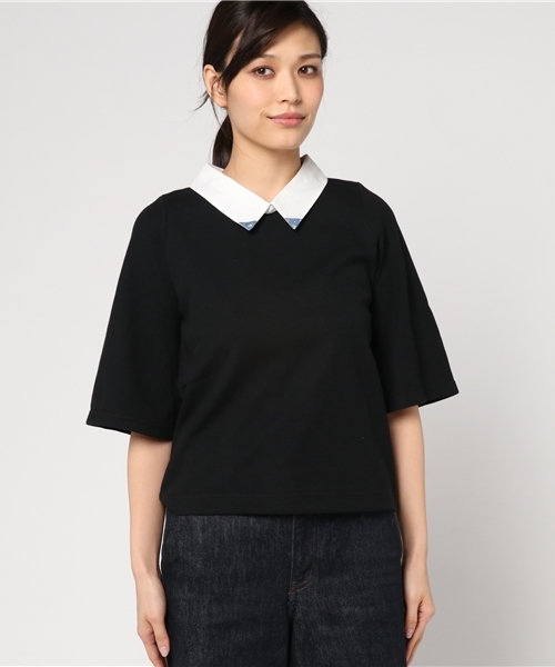 POU DOU DOU(プードゥドゥ)の「衿先花切り替えベル袖プルオーバー(Tシャツ/カットソー・レディース・ブルー/ブラック/オフホワイト/グレー・3)」の5枚目の写真