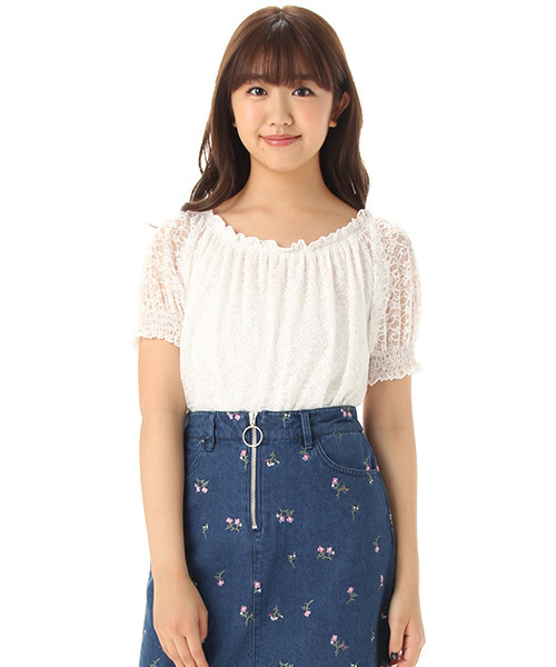 Honeys（ハニーズ）の「総レースプルオーバー（Tシャツ/カットソー・レディース・オフホワイト/ブラック/ピンク・M/L）」の2枚目の写真