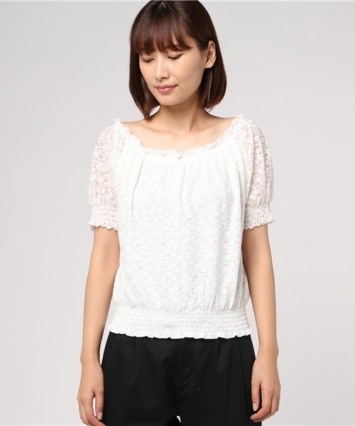 Honeys（ハニーズ）の「総レースプルオーバー（Tシャツ/カットソー・レディース・オフホワイト/ブラック/ピンク・M/L）」の4枚目の写真