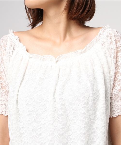 Honeys（ハニーズ）の「総レースプルオーバー（Tシャツ/カットソー・レディース・オフホワイト/ブラック/ピンク・M/L）」の7枚目の写真