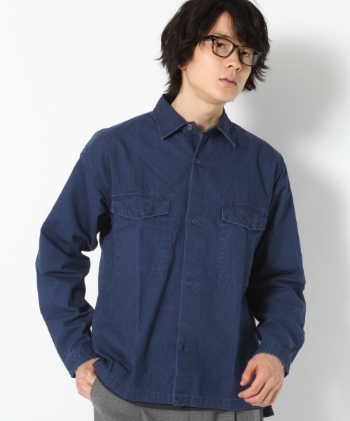 GLOBAL WORK（グローバルワーク）の「ダンガリーワークBIGシャツ/763067（シャツ/ブラウス・メンズ・ダークブラウン/ネイビー/ブルー・SMALL/MEDIUM/LARGE/X-LARGE）」の3枚目の写真