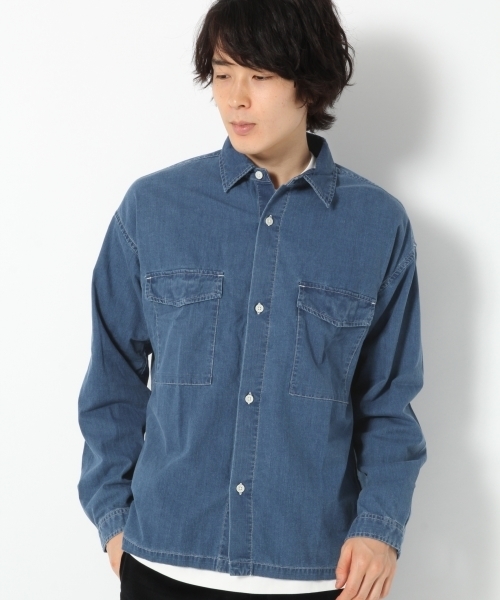 GLOBAL WORK（グローバルワーク）の「ダンガリーワークBIGシャツ/763067（シャツ/ブラウス・メンズ・ダークブラウン/ネイビー/ブルー・SMALL/MEDIUM/LARGE/X-LARGE）」の8枚目の写真