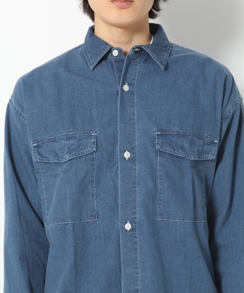 GLOBAL WORK（グローバルワーク）の「ダンガリーワークBIGシャツ/763067（シャツ/ブラウス・メンズ・ダークブラウン/ネイビー/ブルー・SMALL/MEDIUM/LARGE/X-LARGE）」の11枚目の写真