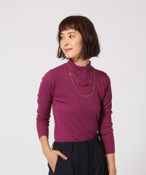 GLOBAL WORK（グローバルワーク）の「ワイドリブハイネックプルオーバー長袖（ニット/セーター・レディース・ホワイト/ブラック/パープル・LARGE/MEDIUM）」の3枚目の写真