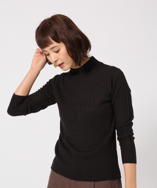 GLOBAL WORK（グローバルワーク）の「ワイドリブハイネックプルオーバー長袖（ニット/セーター・レディース・ホワイト/ブラック/パープル・LARGE/MEDIUM）」の2枚目の写真