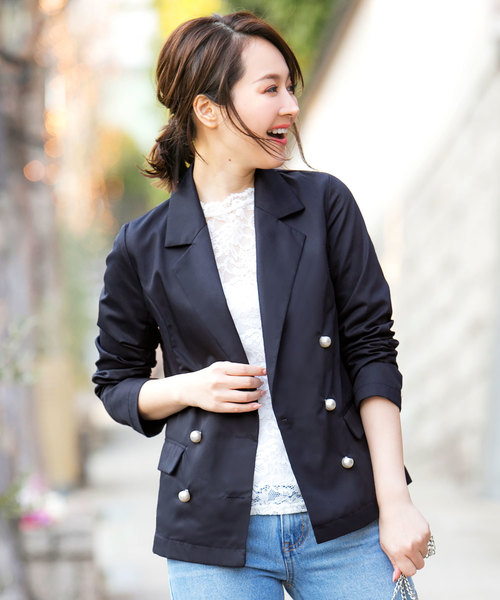 KOBE LETTUCE（コウベレタス）の「パールボタンデザインテーラードジャケット（テーラードジャケット・レディース・ベージュ/グレー/ネイビー・FREE）」の3枚目の写真