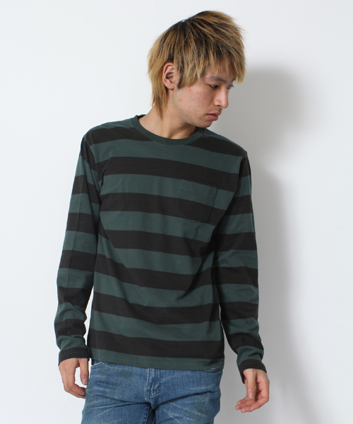 WEGO（ウィゴー）の「WEGO/オーバーダイボーダーTee（Tシャツ/カットソー・メンズ・ブラック/グリーン/レッド・MEDIUM/LARGE）」の3枚目の写真