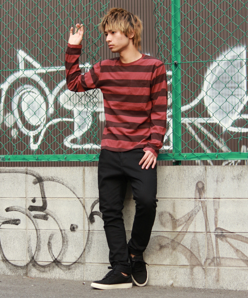 WEGO（ウィゴー）の「WEGO/オーバーダイボーダーTee（Tシャツ/カットソー・メンズ・ブラック/グリーン/レッド・MEDIUM/LARGE）」の11枚目の写真