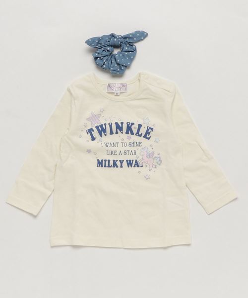 motherways(マザウェイズ)の「ガールズ 長袖Tシャツ&シュシュセット 全9柄(Tシャツ/カットソー)」|ライトベージュ