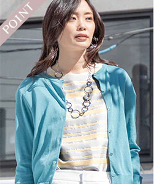 A/C DESIGN BY ALPHA CUBIC（エーシーデザインバイアルファキュービック）の「ボーダーブラウス（シャツ/ブラウス・レディース・イエロー/ネイビー/グリーン・M size/L size）」の6枚目の写真