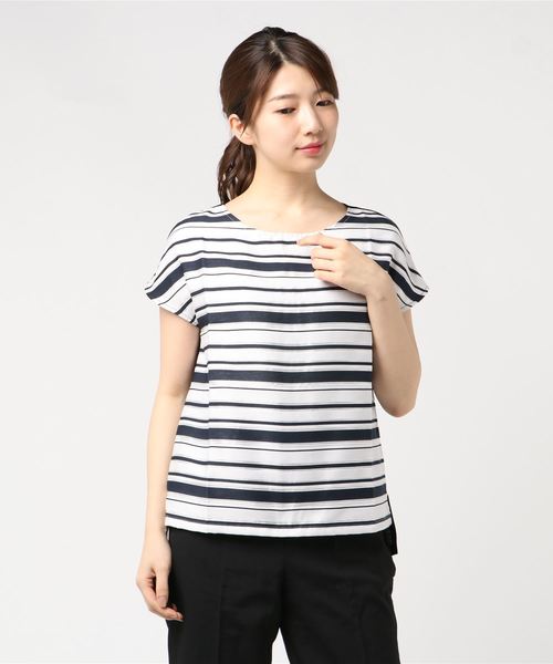 A/C DESIGN BY ALPHA CUBIC（エーシーデザインバイアルファキュービック）の「ボーダーブラウス（シャツ/ブラウス・レディース・イエロー/ネイビー/グリーン・M size/L size）」の12枚目の写真