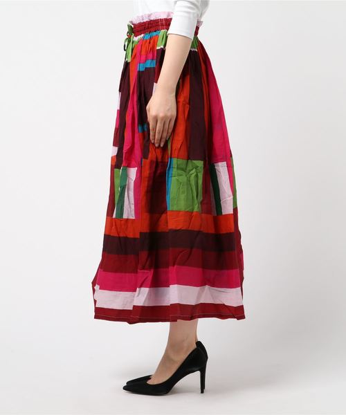 チャイハネ（チャイハネ）の「【チャイハネ】レトロカラーブロックロングスカート（スカート・レディース・グレー/レッド/イエロー・FREE）」の4枚目の写真