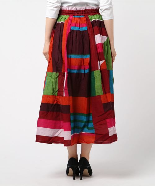 チャイハネ（チャイハネ）の「【チャイハネ】レトロカラーブロックロングスカート（スカート・レディース・グレー/レッド/イエロー・FREE）」の5枚目の写真