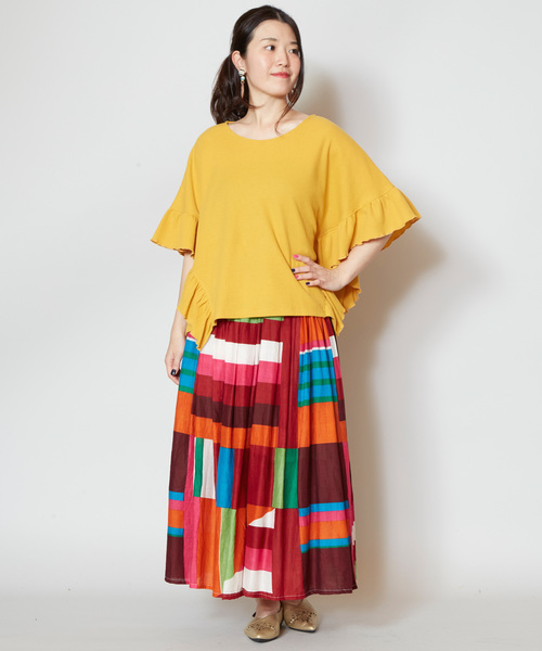 チャイハネ（チャイハネ）の「【チャイハネ】レトロカラーブロックロングスカート（スカート・レディース・グレー/レッド/イエロー・FREE）」の9枚目の写真