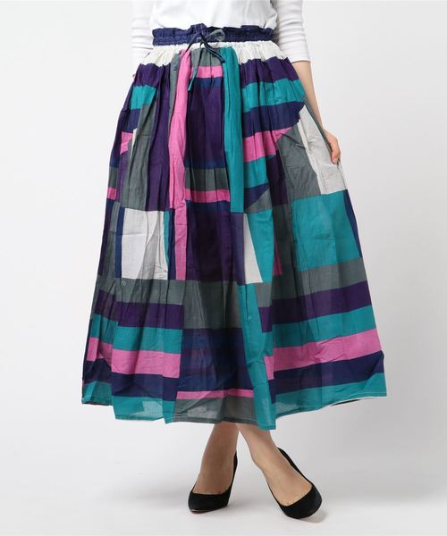 チャイハネ（チャイハネ）の「【チャイハネ】レトロカラーブロックロングスカート（スカート・レディース・グレー/レッド/イエロー・FREE）」の10枚目の写真