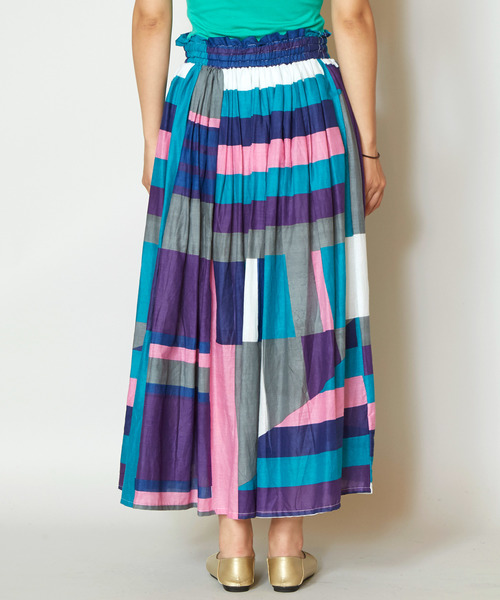 チャイハネ（チャイハネ）の「【チャイハネ】レトロカラーブロックロングスカート（スカート・レディース・グレー/レッド/イエロー・FREE）」の12枚目の写真