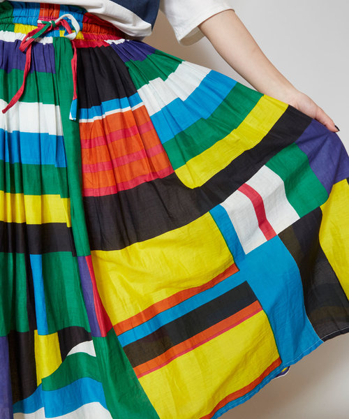チャイハネ（チャイハネ）の「【チャイハネ】レトロカラーブロックロングスカート（スカート・レディース・グレー/レッド/イエロー・FREE）」の14枚目の写真